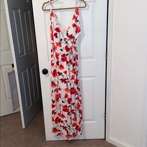 Floral Maxi Dress with Red and Black Accents